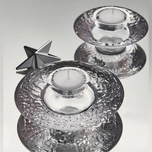 NEW NWT Orrefors Sweden Discus Votives Set of 2 Textured Glass Tealight Holders